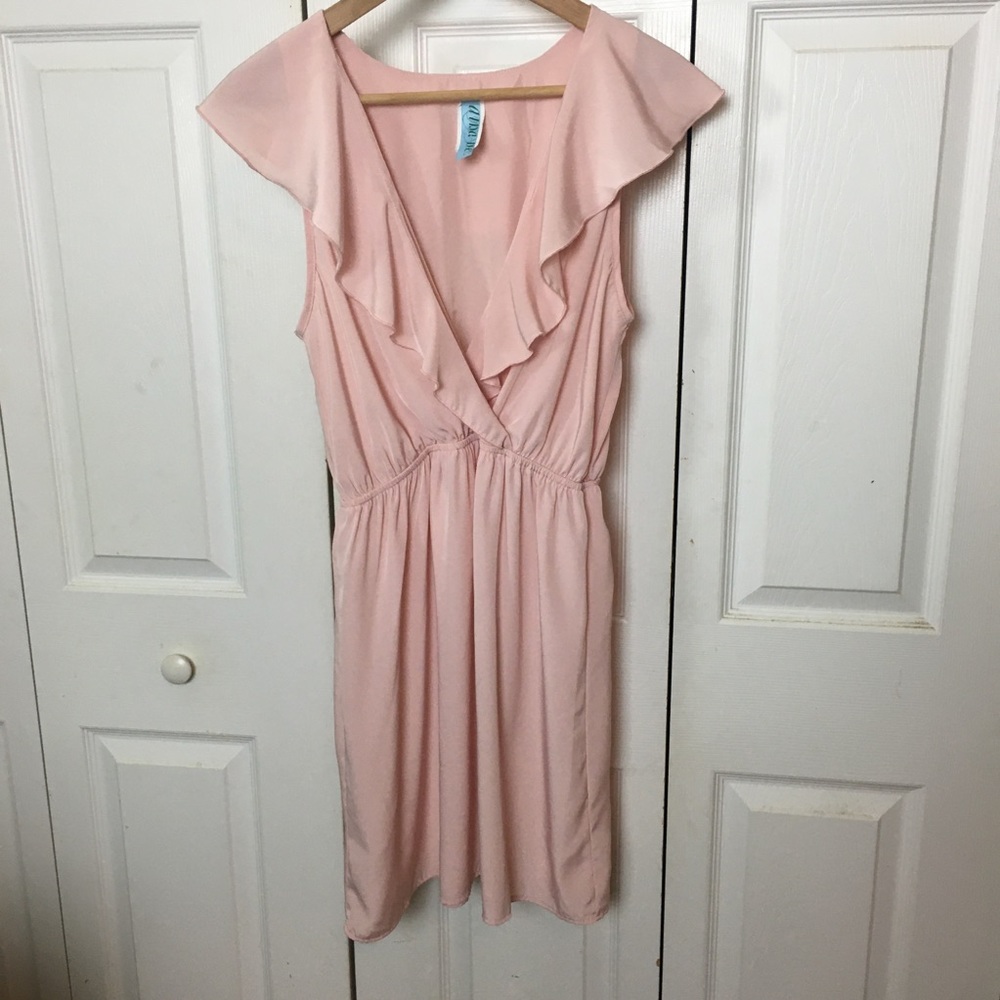 Light Pink Ruffled Vneck Lightweight Dress